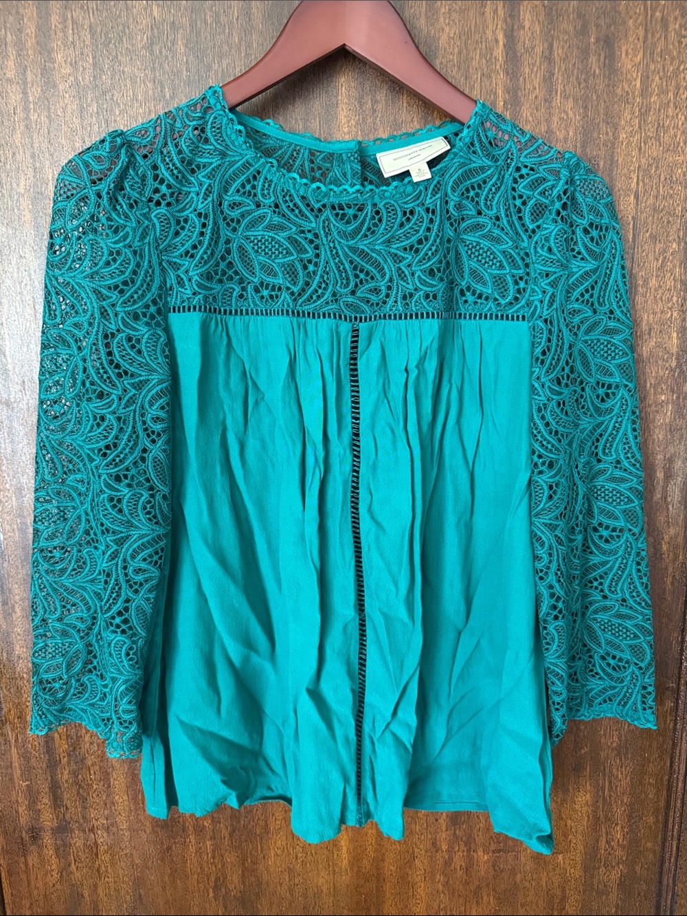 Emerald Green Blouse with Lace